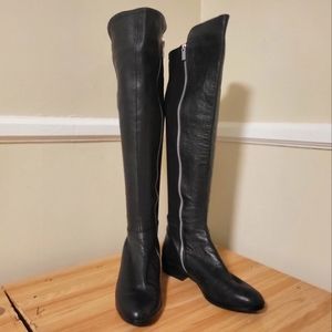 Michael Kors Luxe OTK Fitted Black Leather and Neoprene Boots